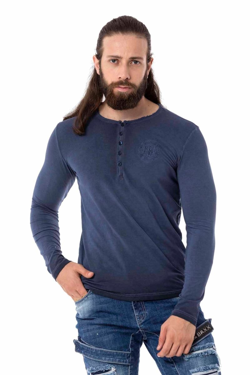 CL523 Herren Langarmshirt mit rendiger Markenstickerei
