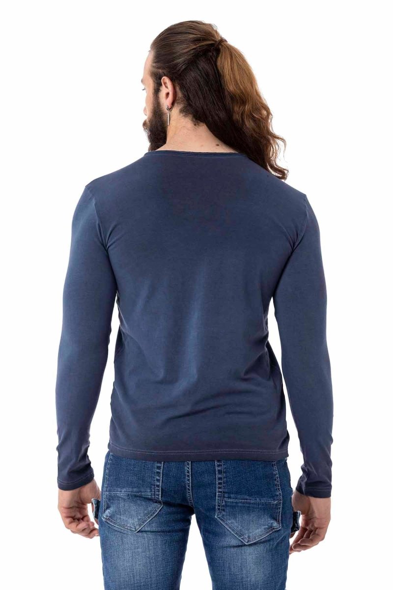 CL523 Herren Langarmshirt mit rendiger Markenstickerei