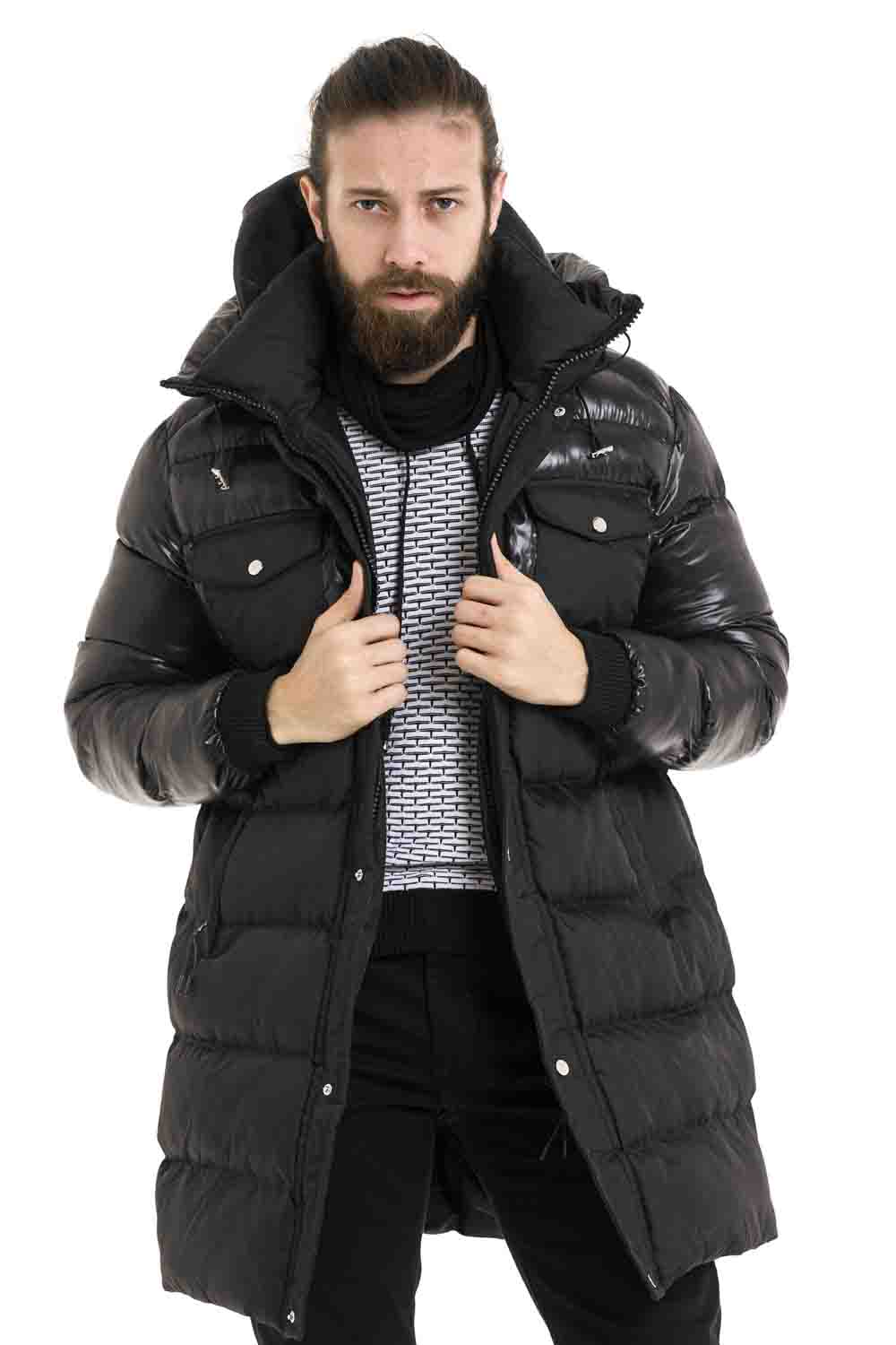 CM209 Herren Winterjacke – Lang geschnitten & warm gefüttert | Abnehmbare Kapuze mit Reißverschluss