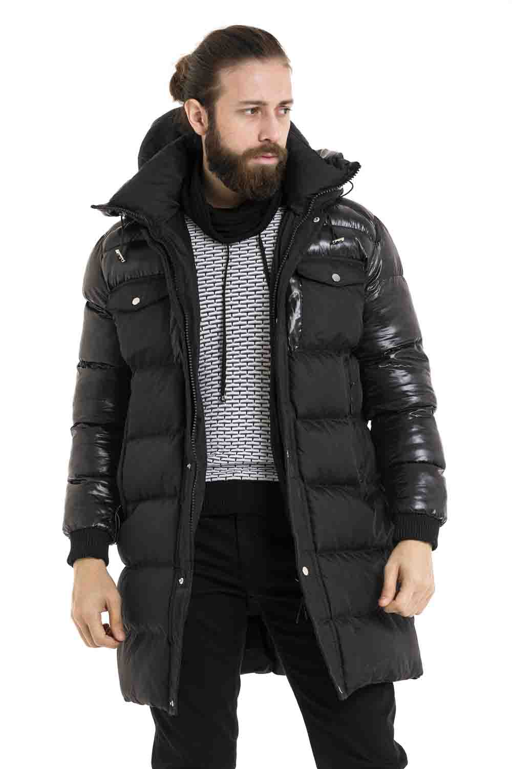 CM209 Herren Winterjacke – Lang geschnitten & warm gefüttert | Abnehmbare Kapuze mit Reißverschluss