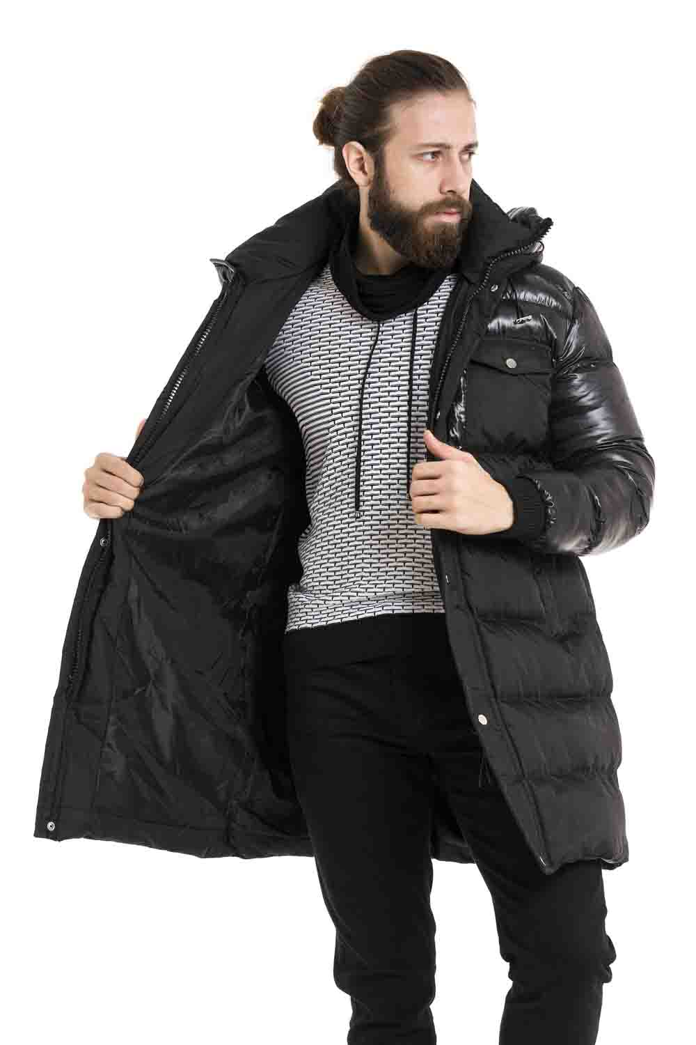 CM209 Herren Winterjacke – Lang geschnitten & warm gefüttert | Abnehmbare Kapuze mit Reißverschluss