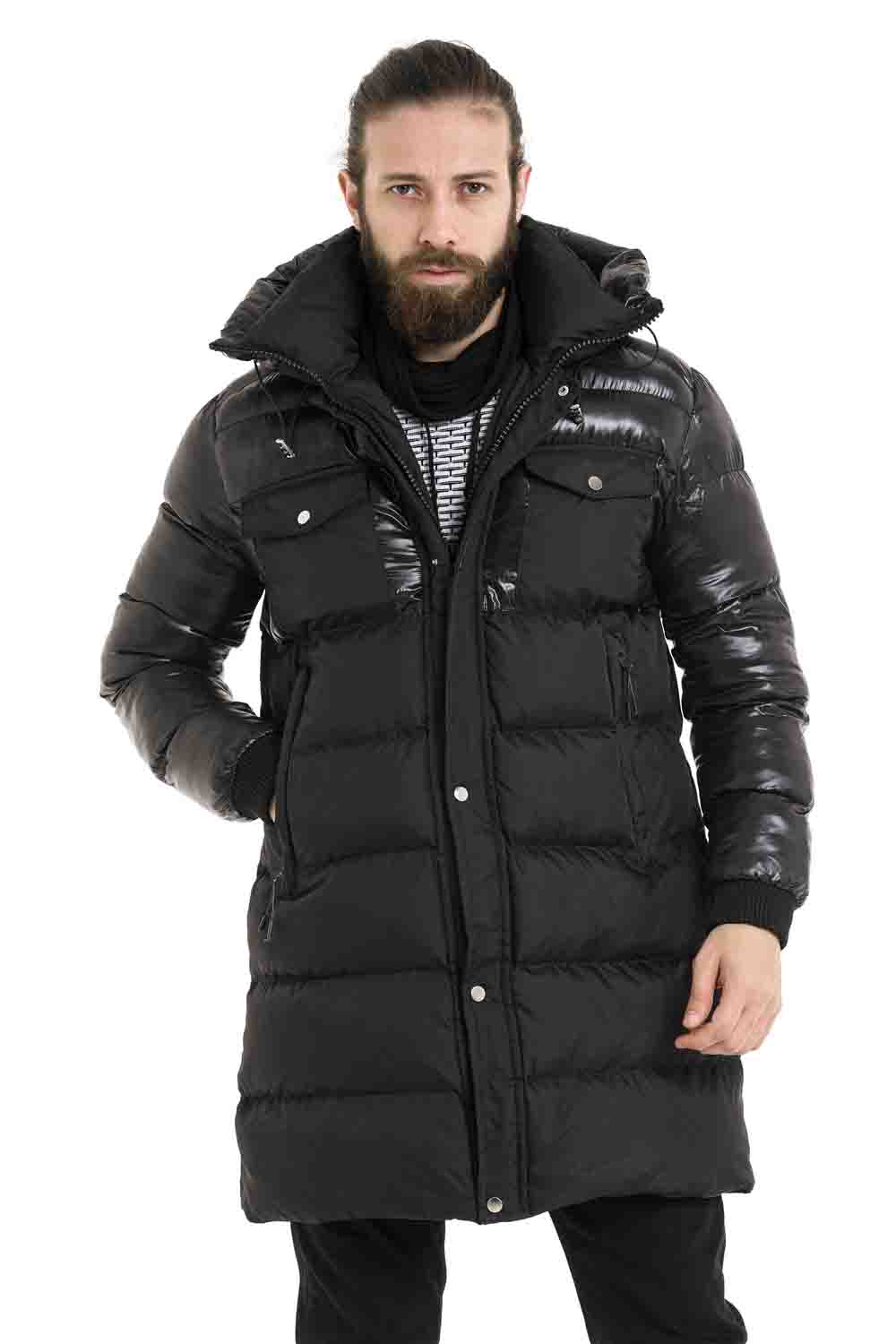 CM209 Herren Winterjacke – Lang geschnitten & warm gefüttert | Abnehmbare Kapuze mit Reißverschluss