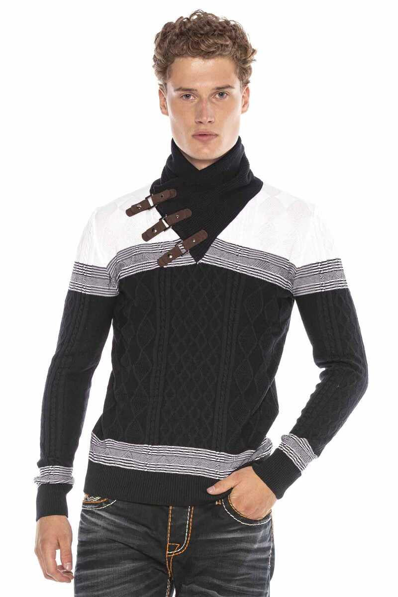 CP226 sweter męski z kołnierzem i klamrami