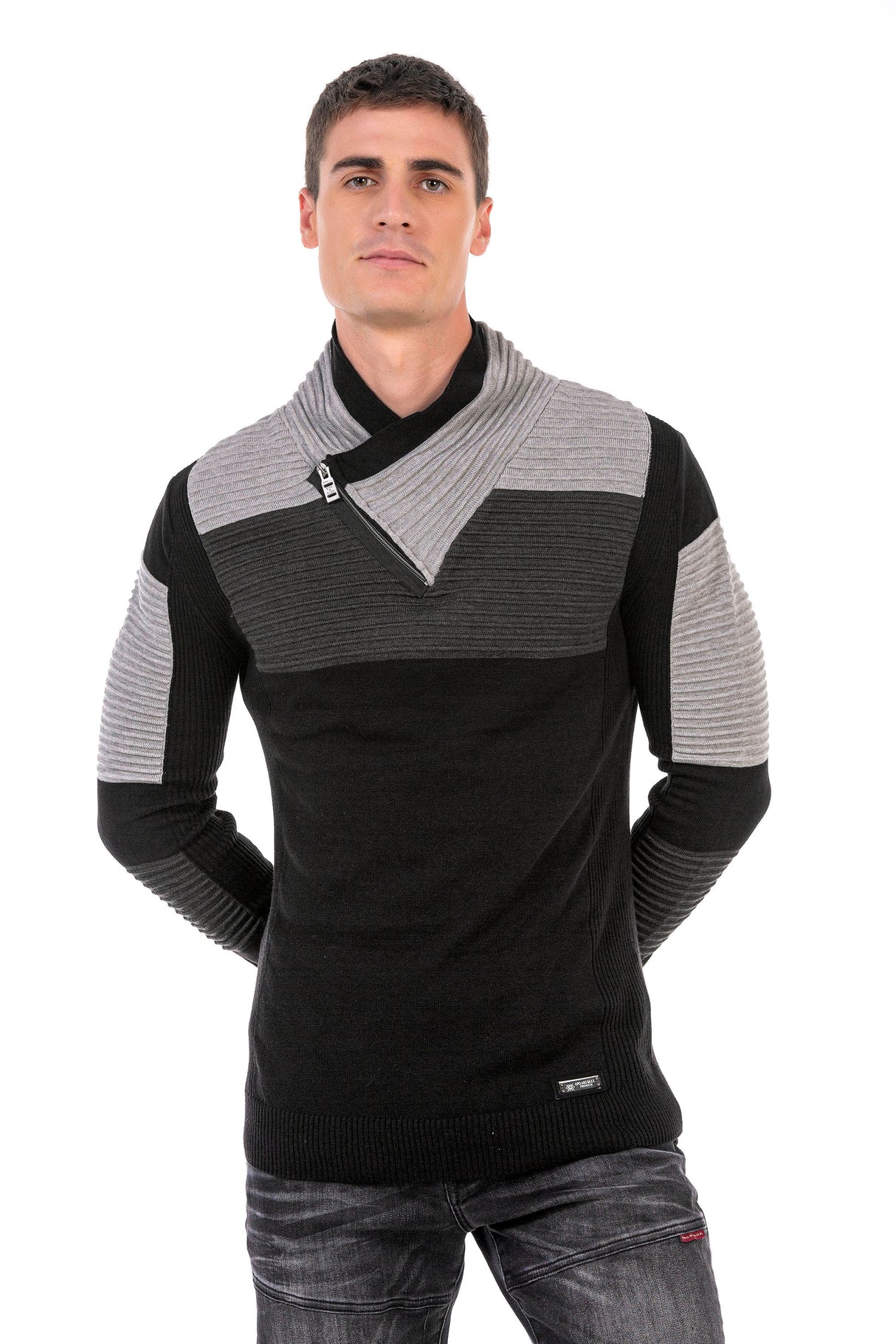 CP248 sweter męski z kołnierzem