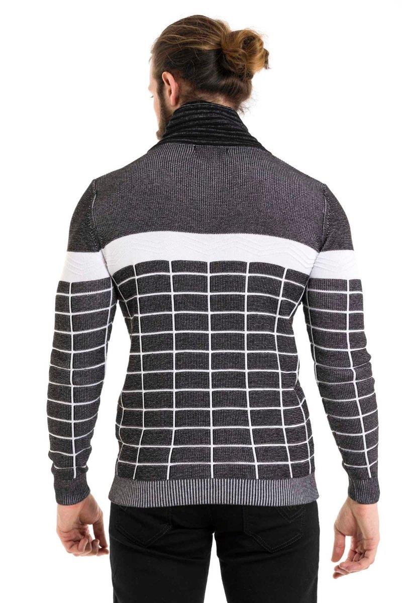 CP279 sweter męski z kołnierzem w modną kratę