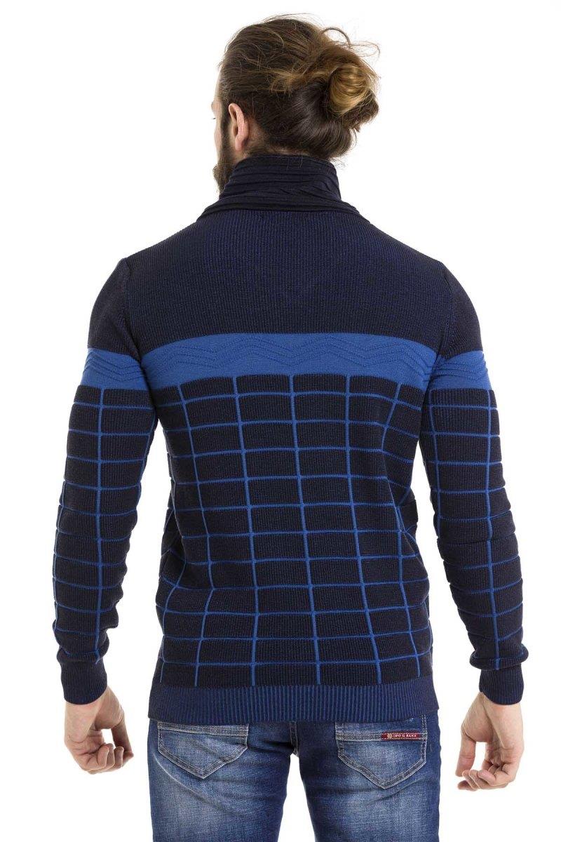 CP279 sweter męski z kołnierzem w modną kratę