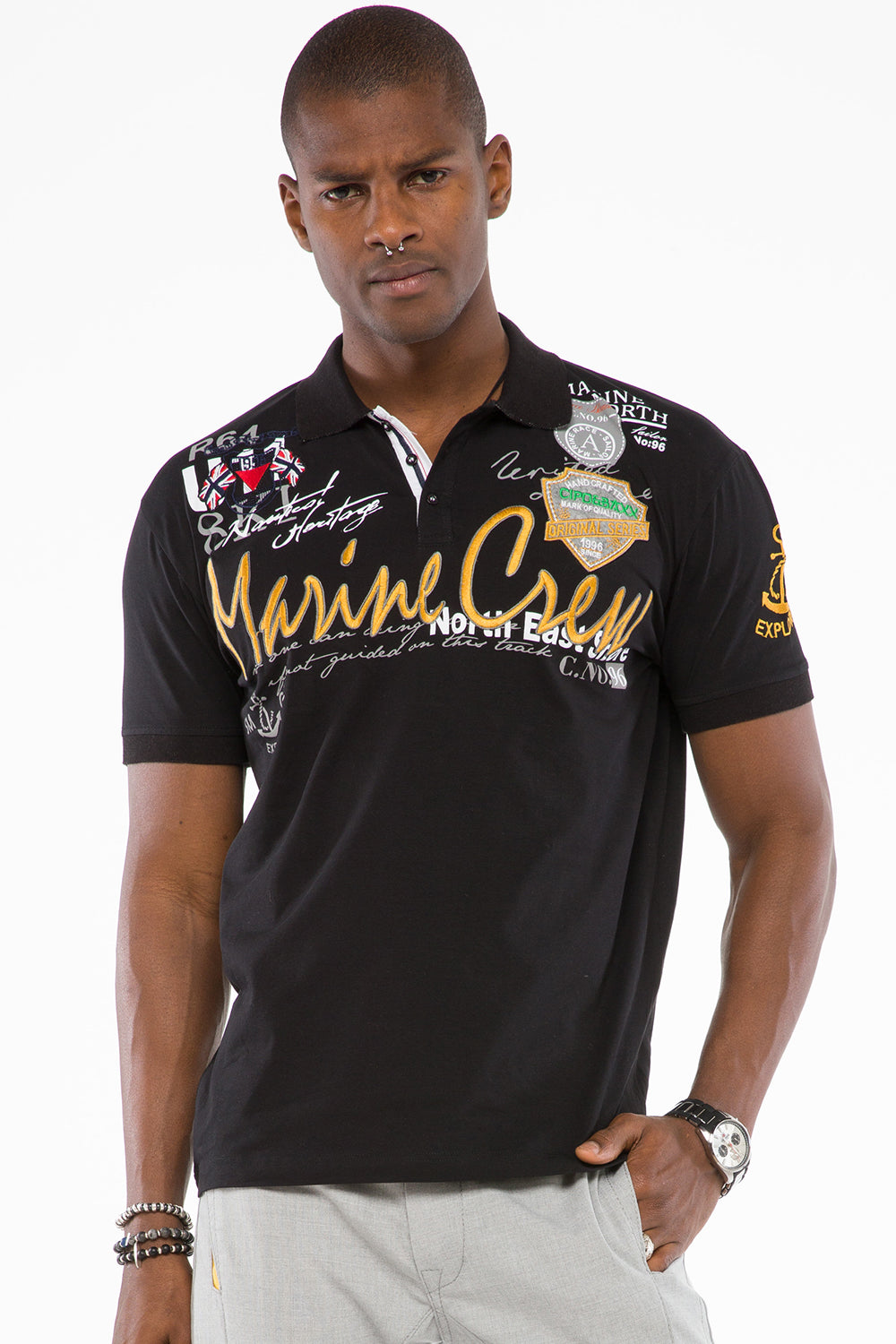 CT509 t-shirt męski polo z marynarskim haftem