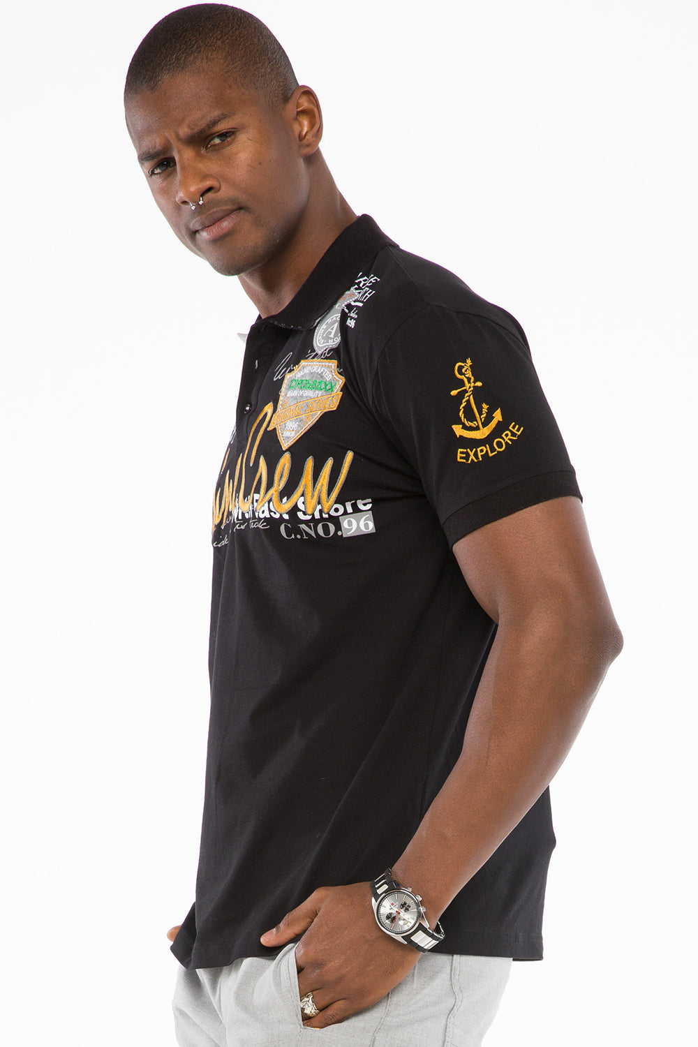 CT509 t-shirt męski polo z marynarskim haftem