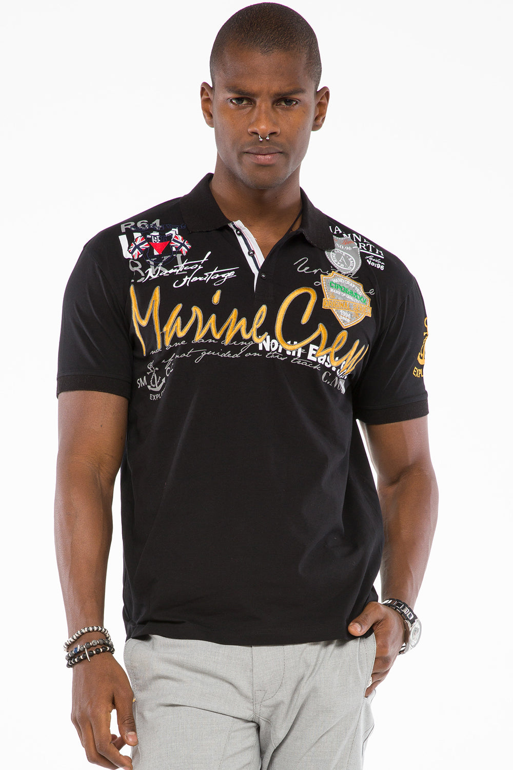 CT509 t-shirt męski polo z marynarskim haftem