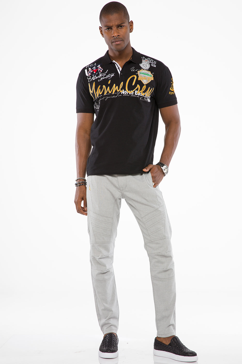 CT509 t-shirt męski polo z marynarskim haftem