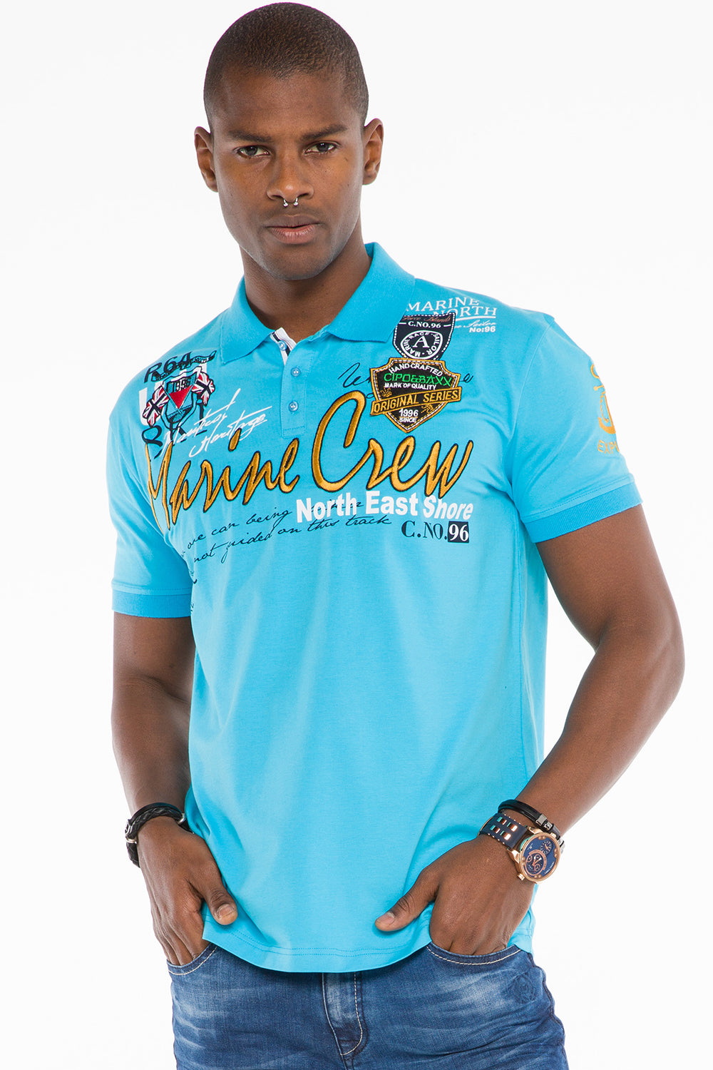 CT509 t-shirt męski polo z marynarskim haftem