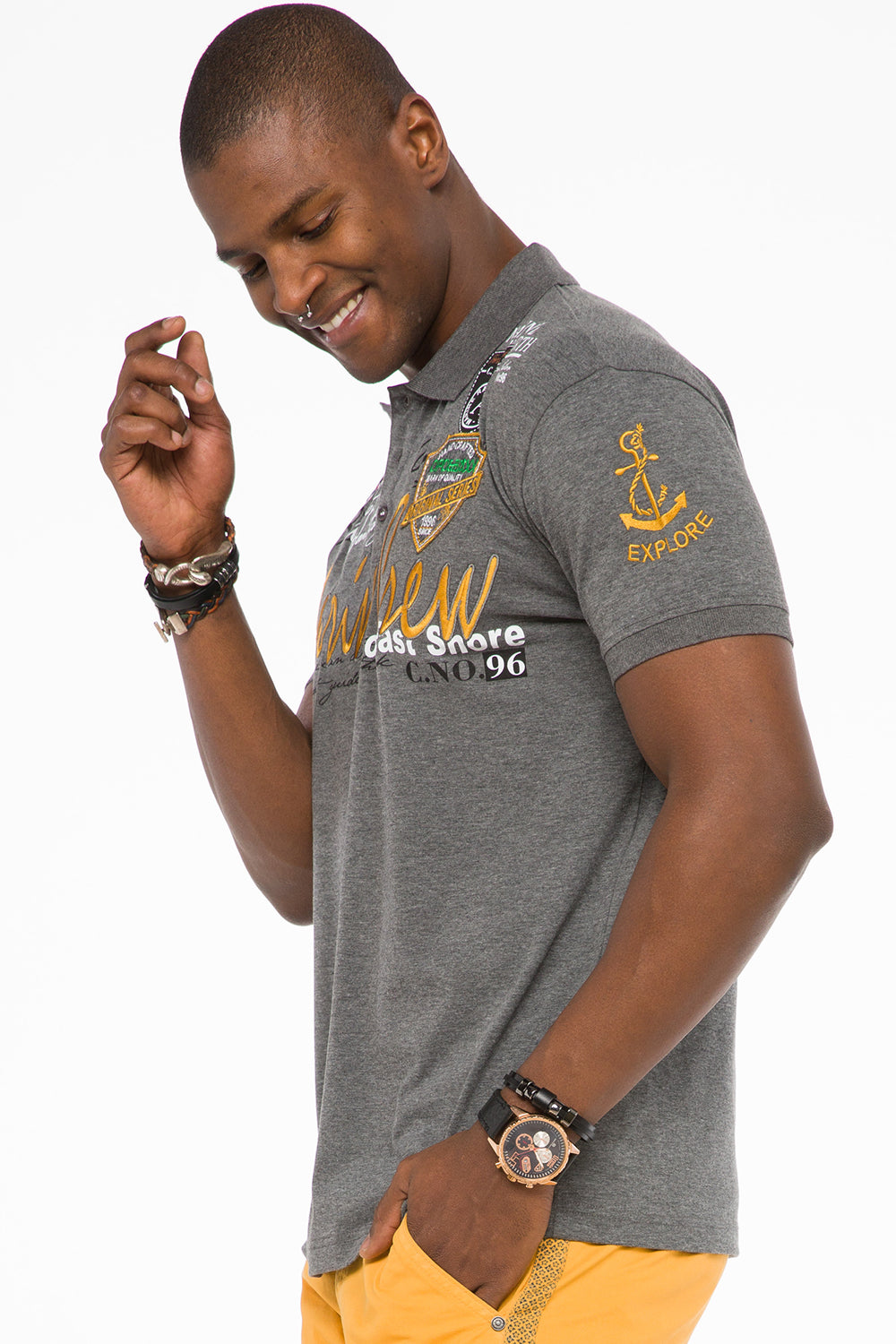 CT509 t-shirt męski polo z marynarskim haftem