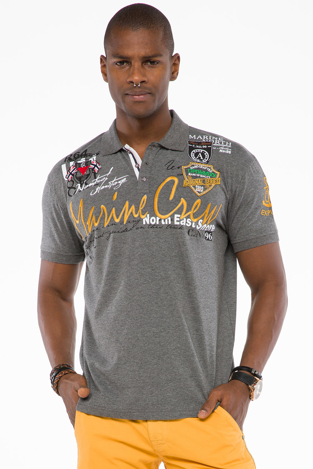 CT509 t-shirt męski polo z marynarskim haftem