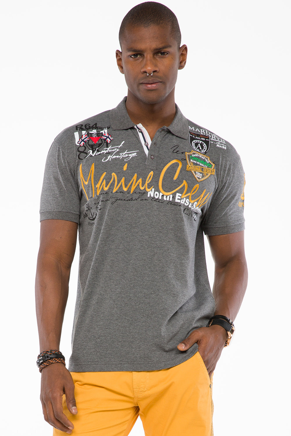 CT509 t-shirt męski polo z marynarskim haftem