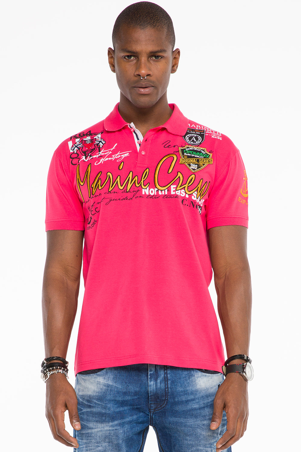 CT509 t-shirt męski polo z marynarskim haftem