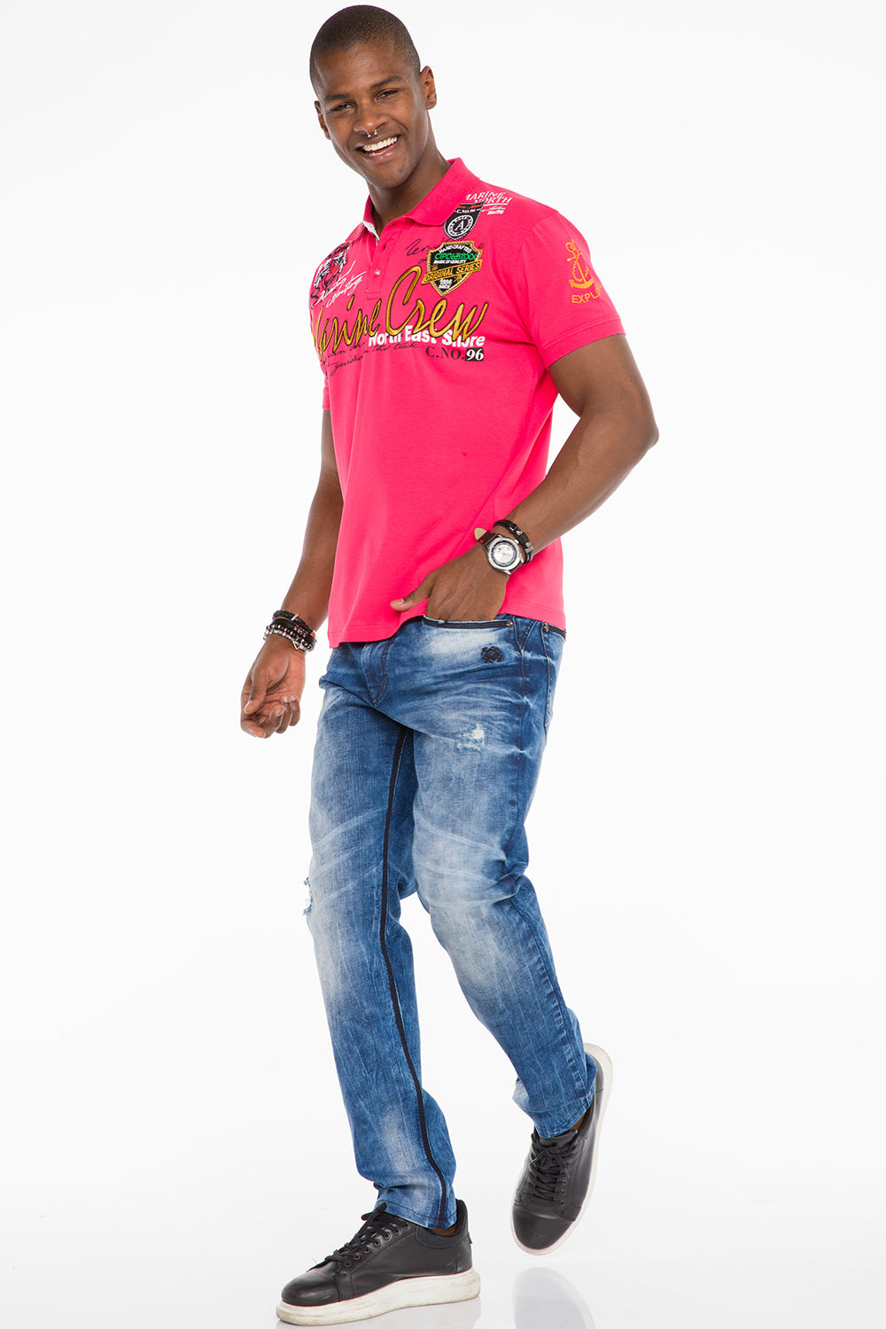 CT509 t-shirt męski polo z marynarskim haftem