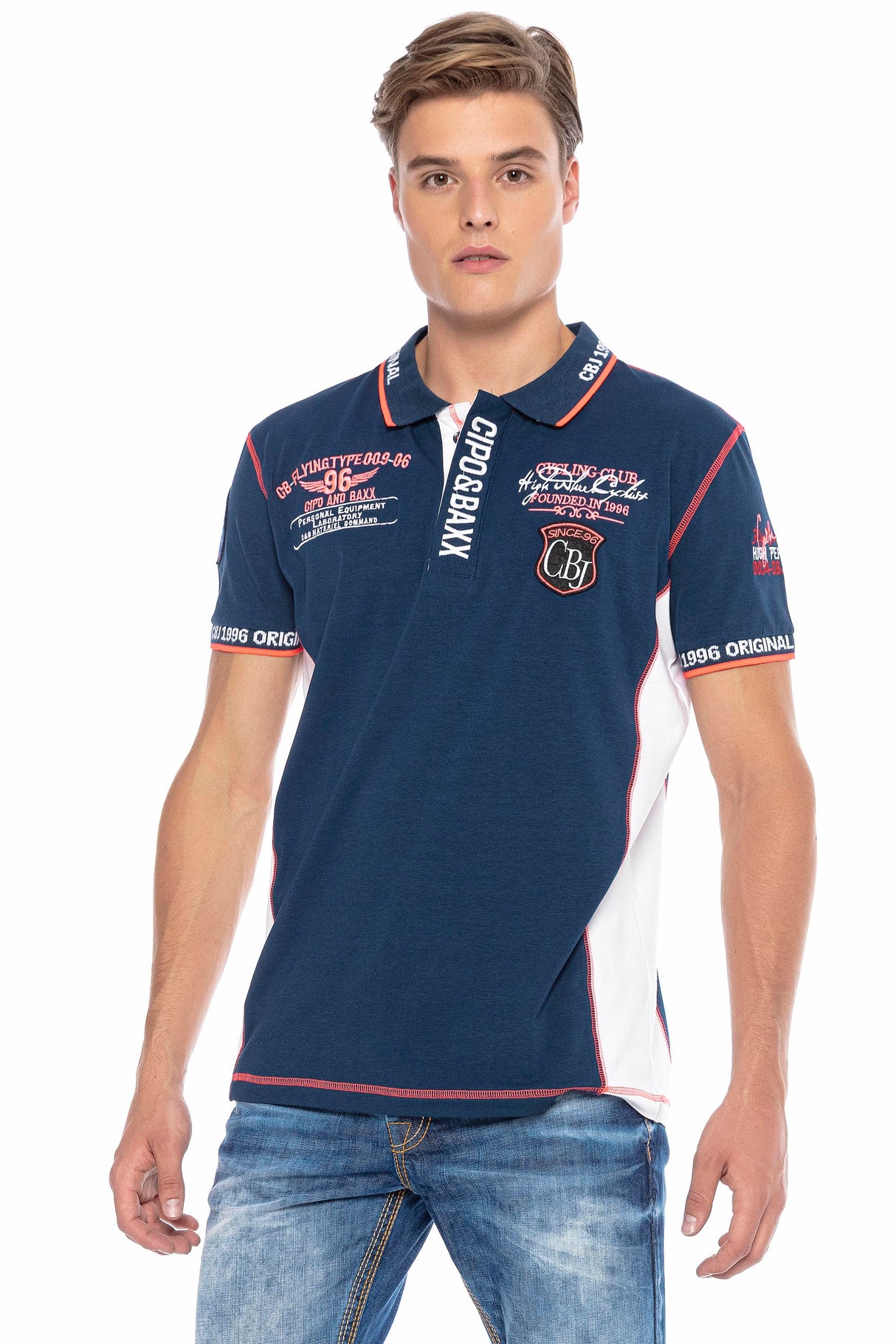 CT605 Uomo Poloshirt con cuciture a contrasto alla moda