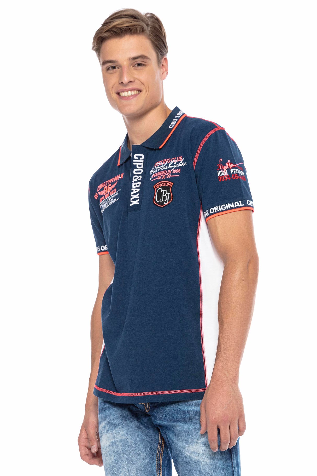 CT605 Uomo Poloshirt con cuciture a contrasto alla moda