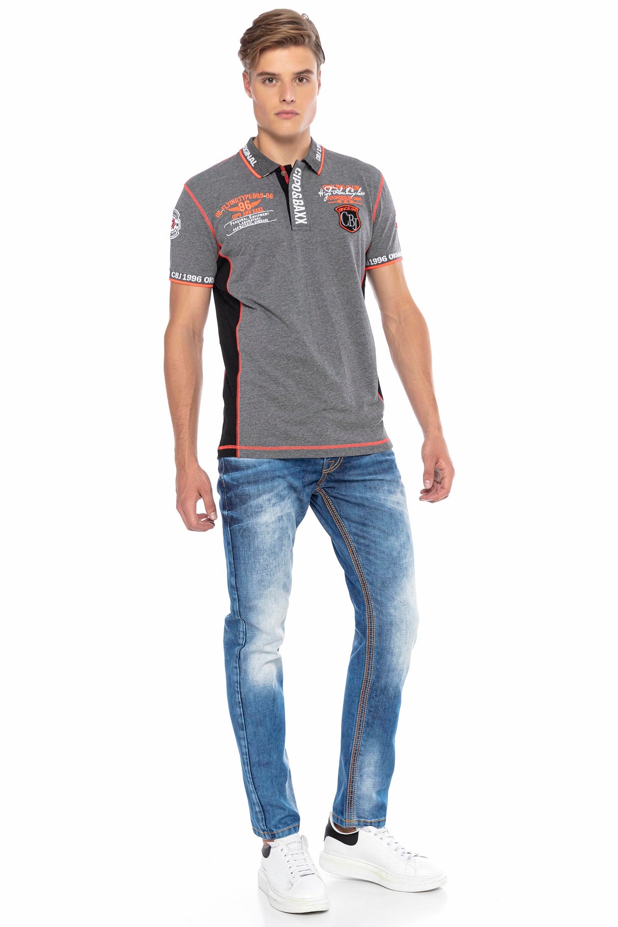 CT605 Uomo Poloshirt con cuciture a contrasto alla moda