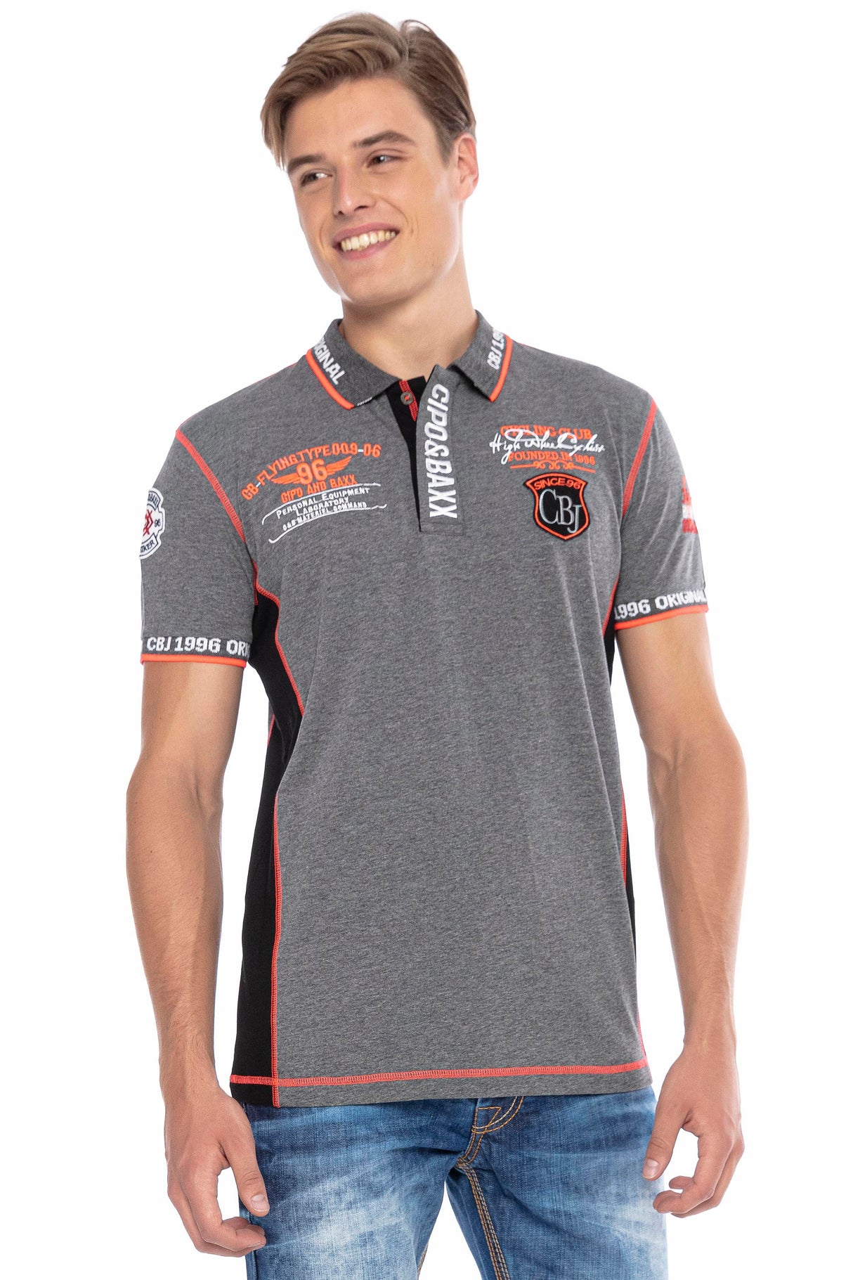 CT605 Uomo Poloshirt con cuciture a contrasto alla moda