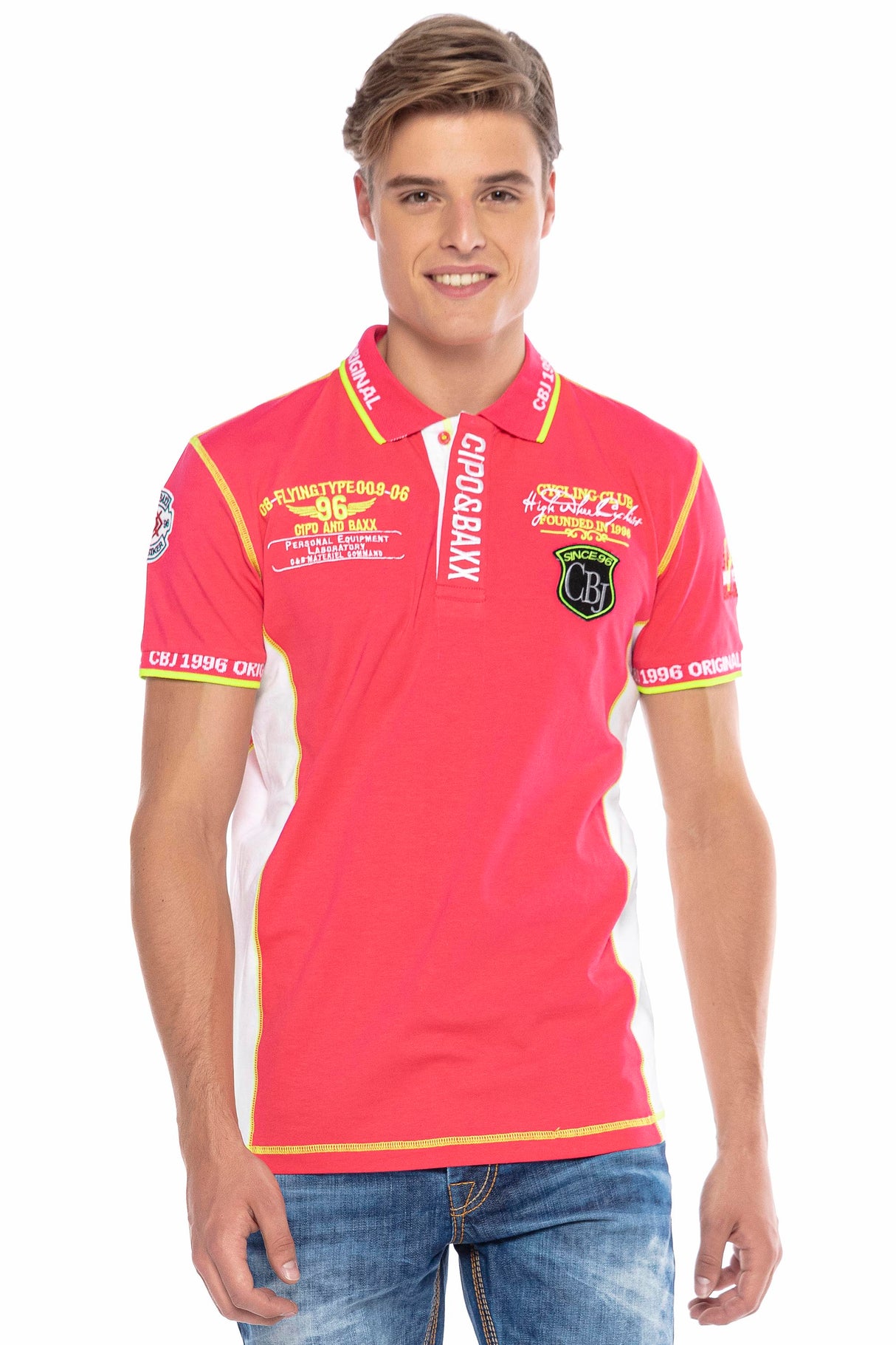 CT605 Uomo Poloshirt con cuciture a contrasto alla moda