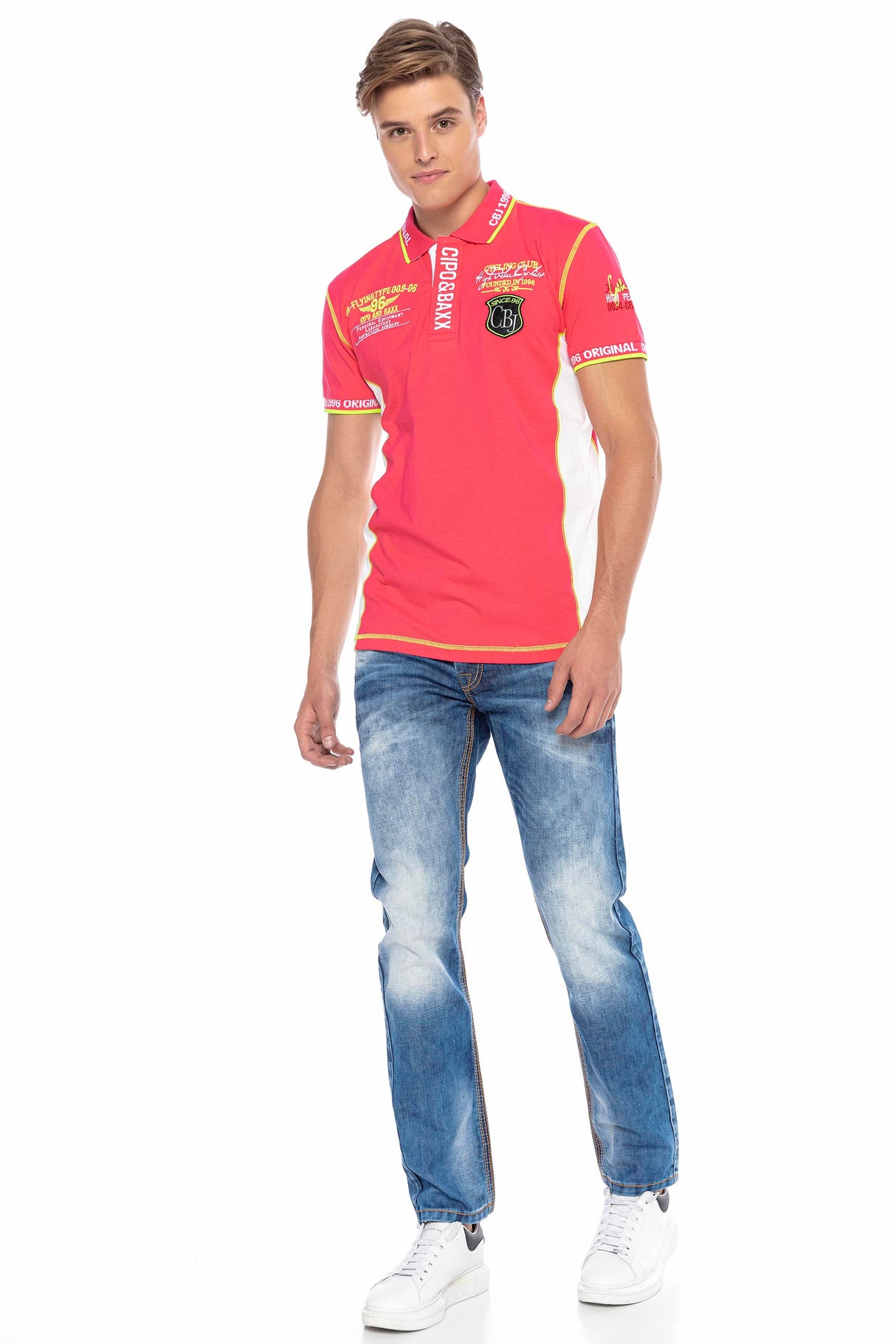 CT605 Uomo Poloshirt con cuciture a contrasto alla moda