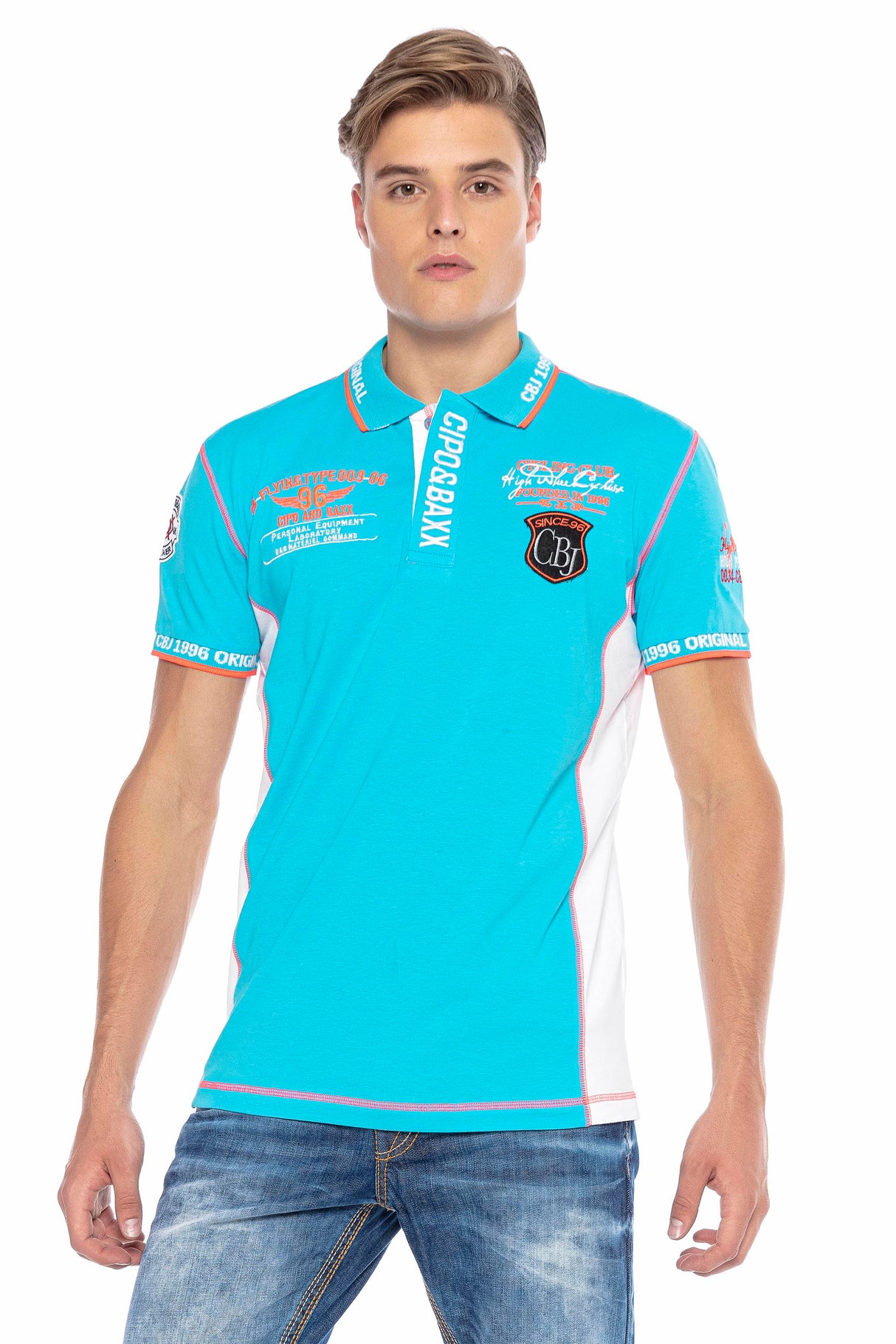 CT605 Uomo Poloshirt con cuciture a contrasto alla moda