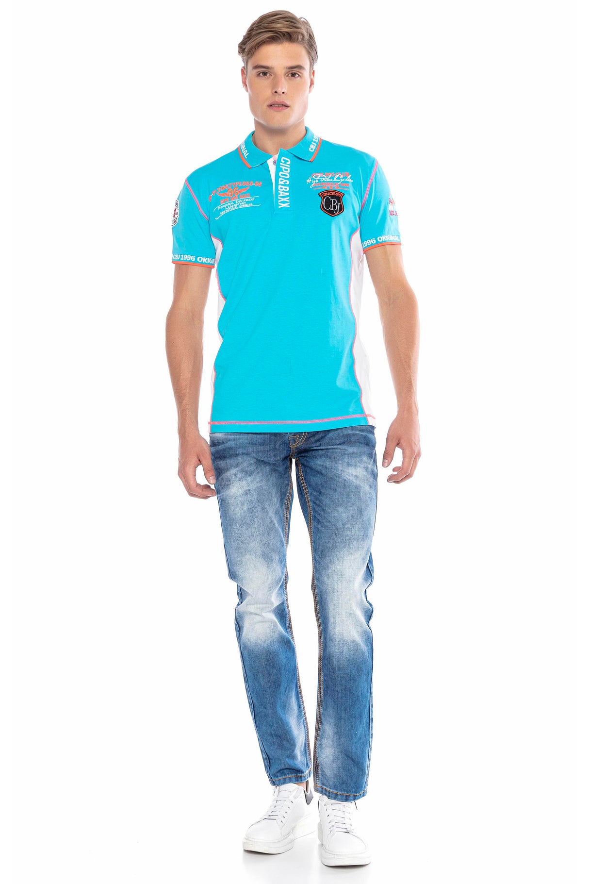 CT605 Uomo Poloshirt con cuciture a contrasto alla moda