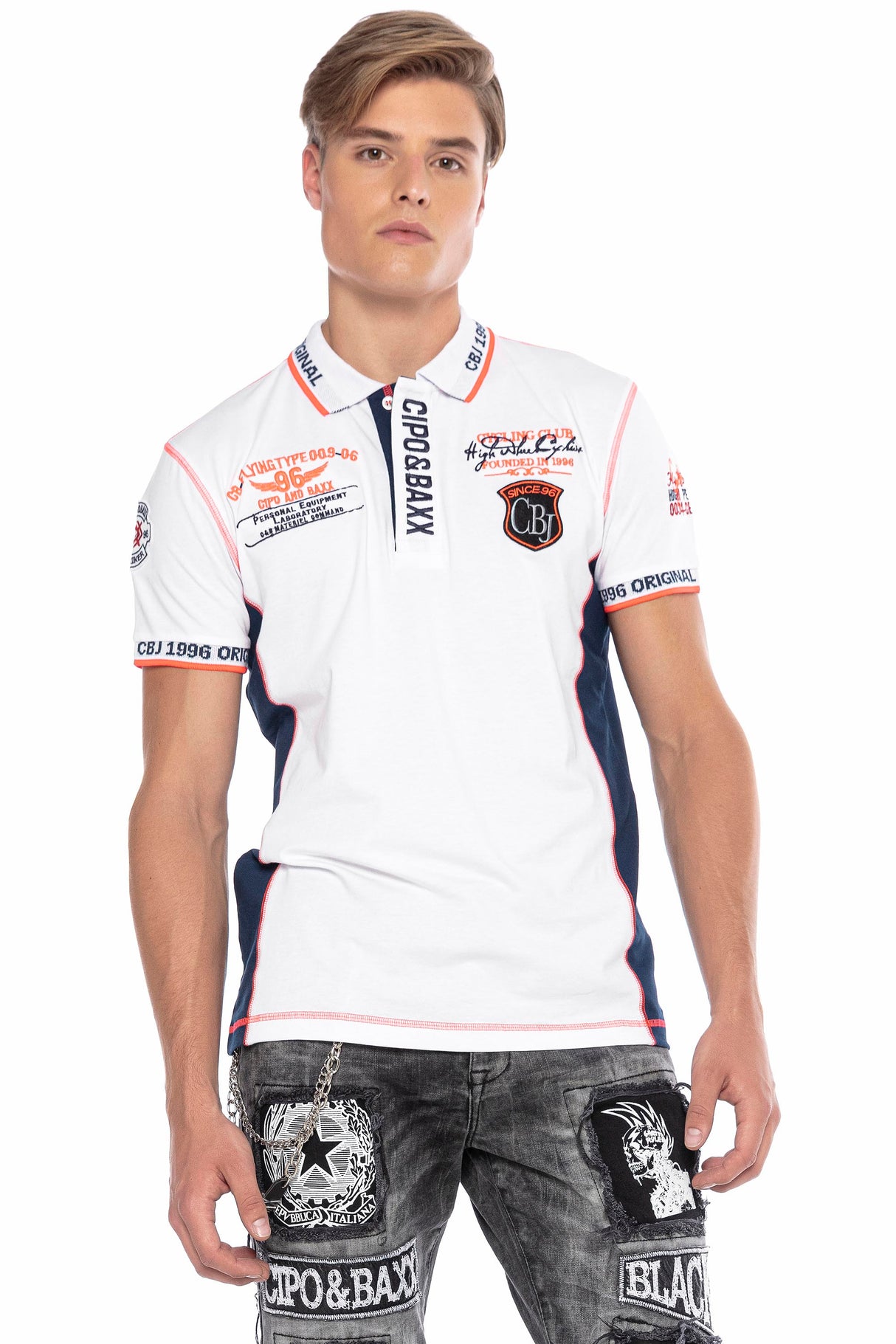 CT605 Uomo Poloshirt con cuciture a contrasto alla moda