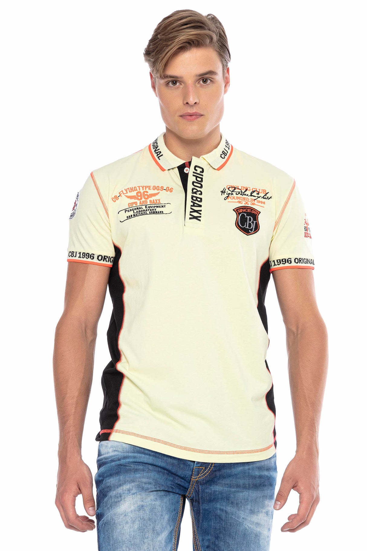 CT605 Uomo Poloshirt con cuciture a contrasto alla moda