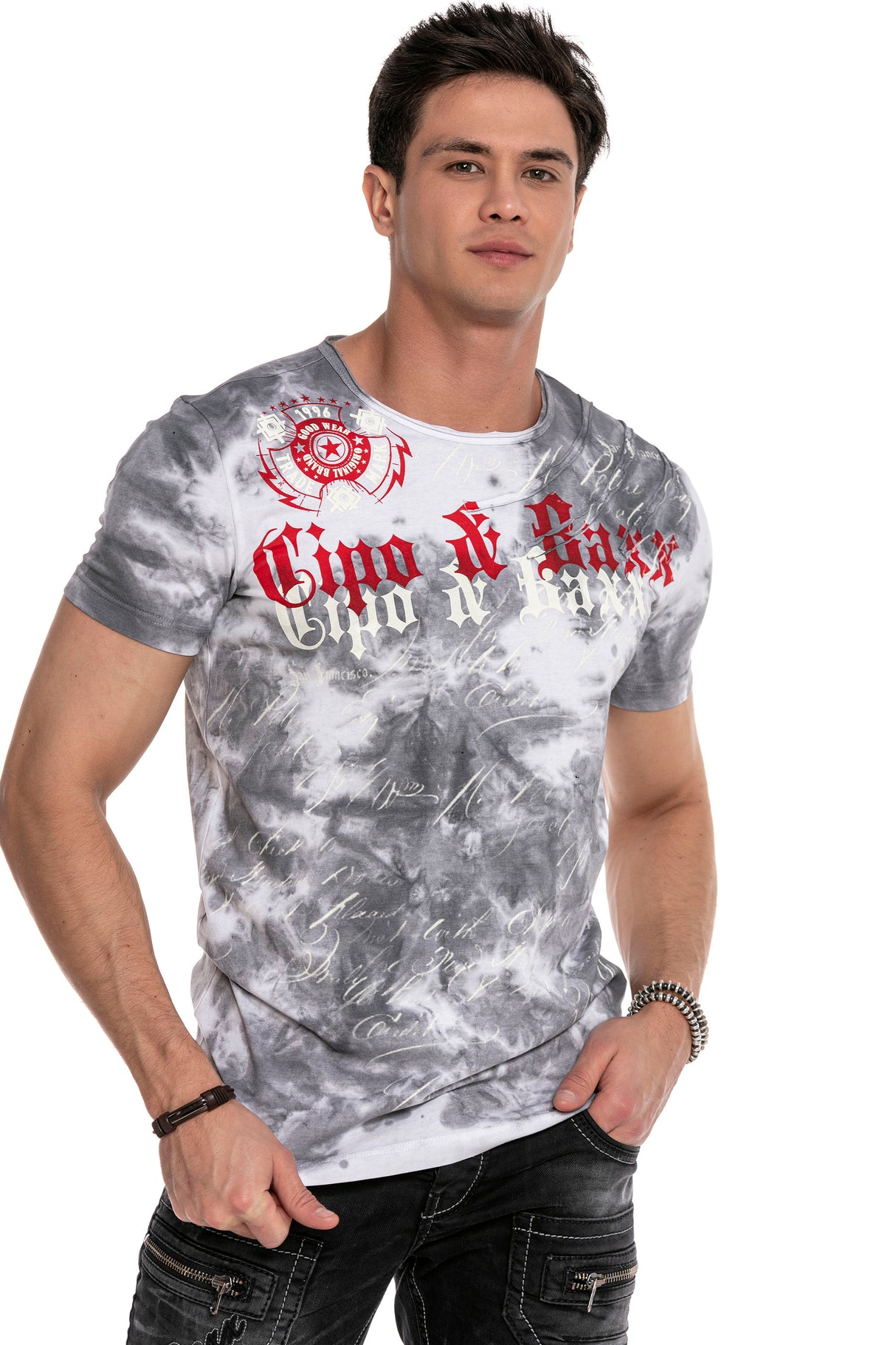 CT613 t-shirt męski w batikowym stylu