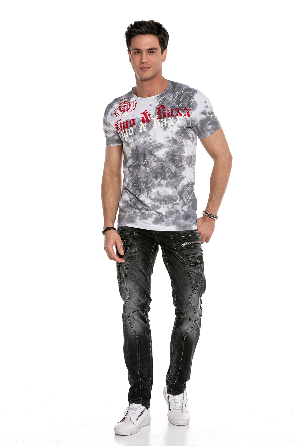 CT613 t-shirt męski w batikowym stylu