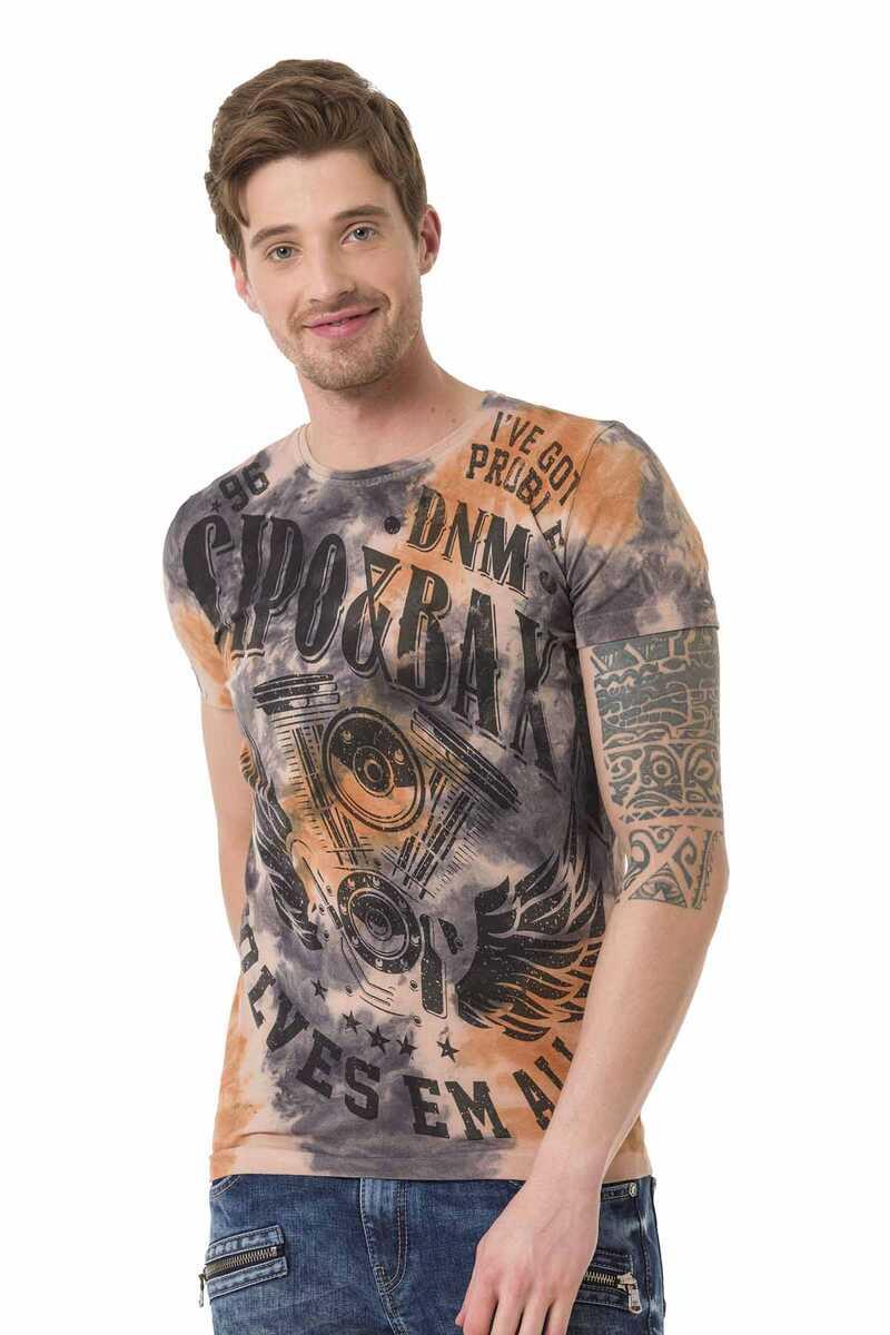 CT687 t-shirt męski z nadrukiem i cieniowaniem