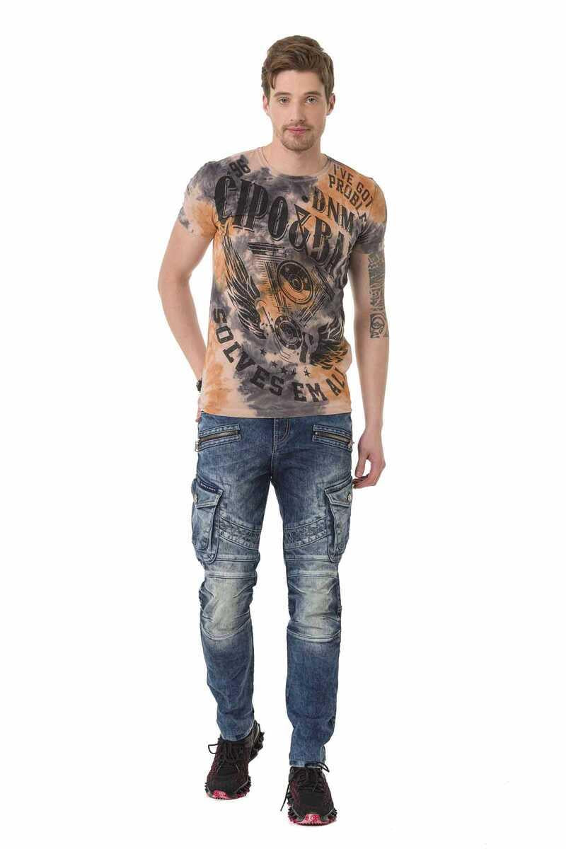 CT687 t-shirt męski z nadrukiem i cieniowaniem