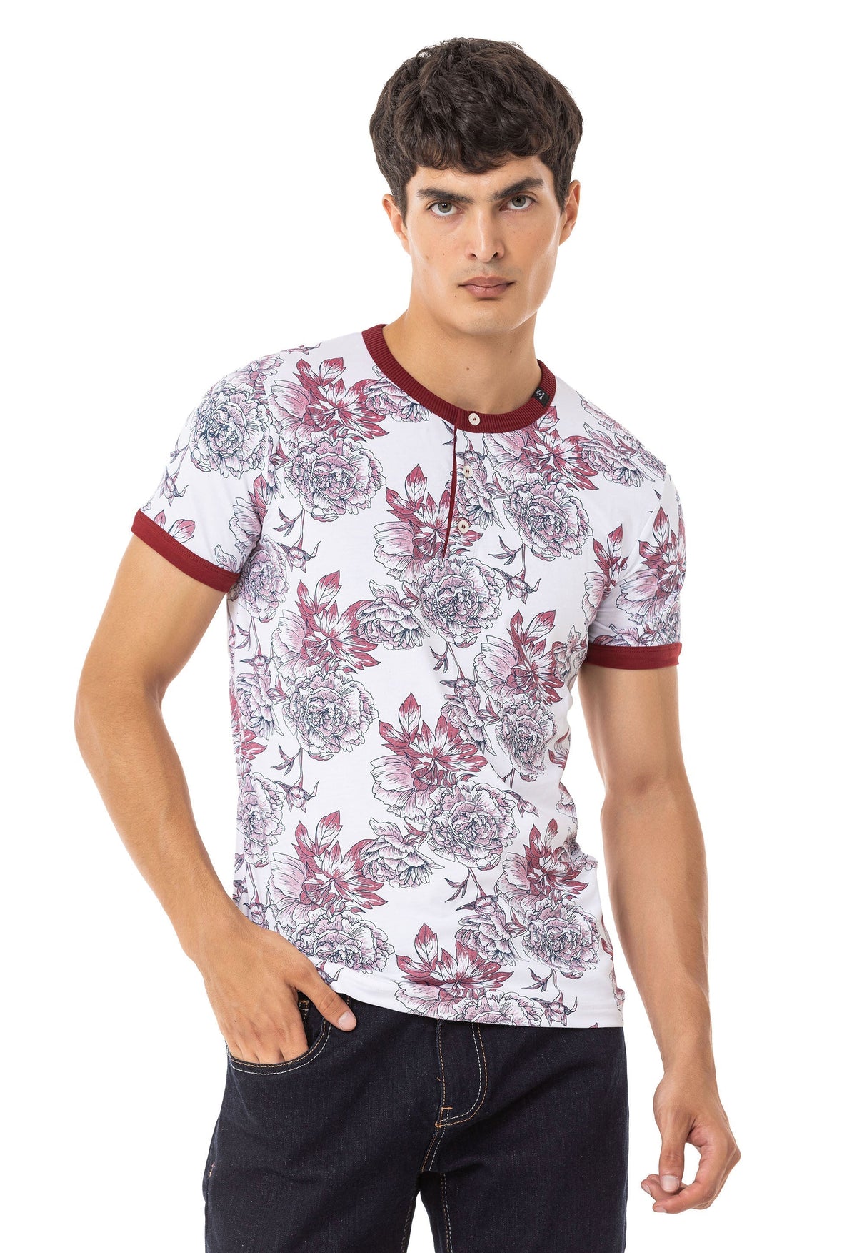 CT707 t-shirt męski z nadrukiem kwiatowym