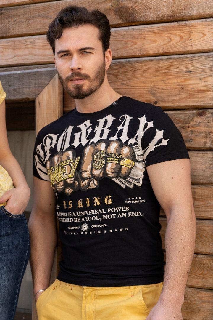 CT714 t-shirt męski z nadrukiem i kamieniami