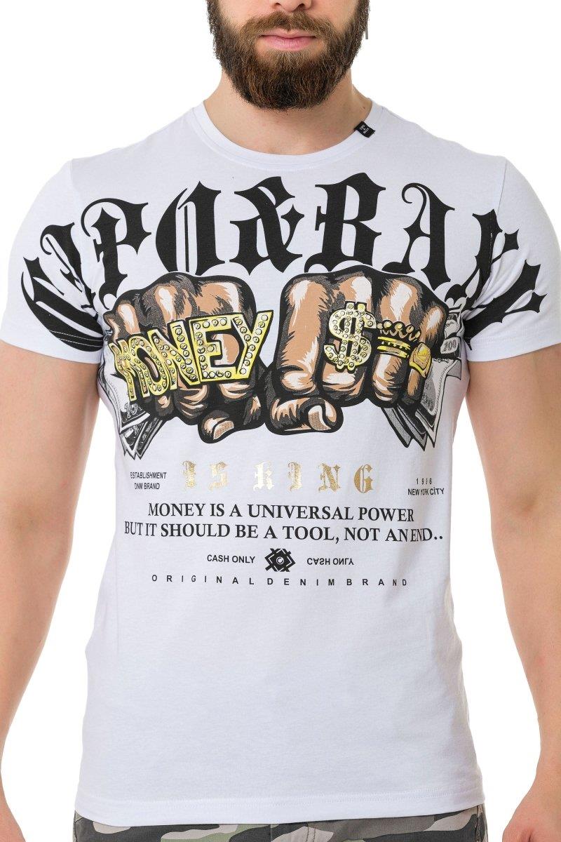 CT714 t-shirt męski z nadrukiem i kamieniami