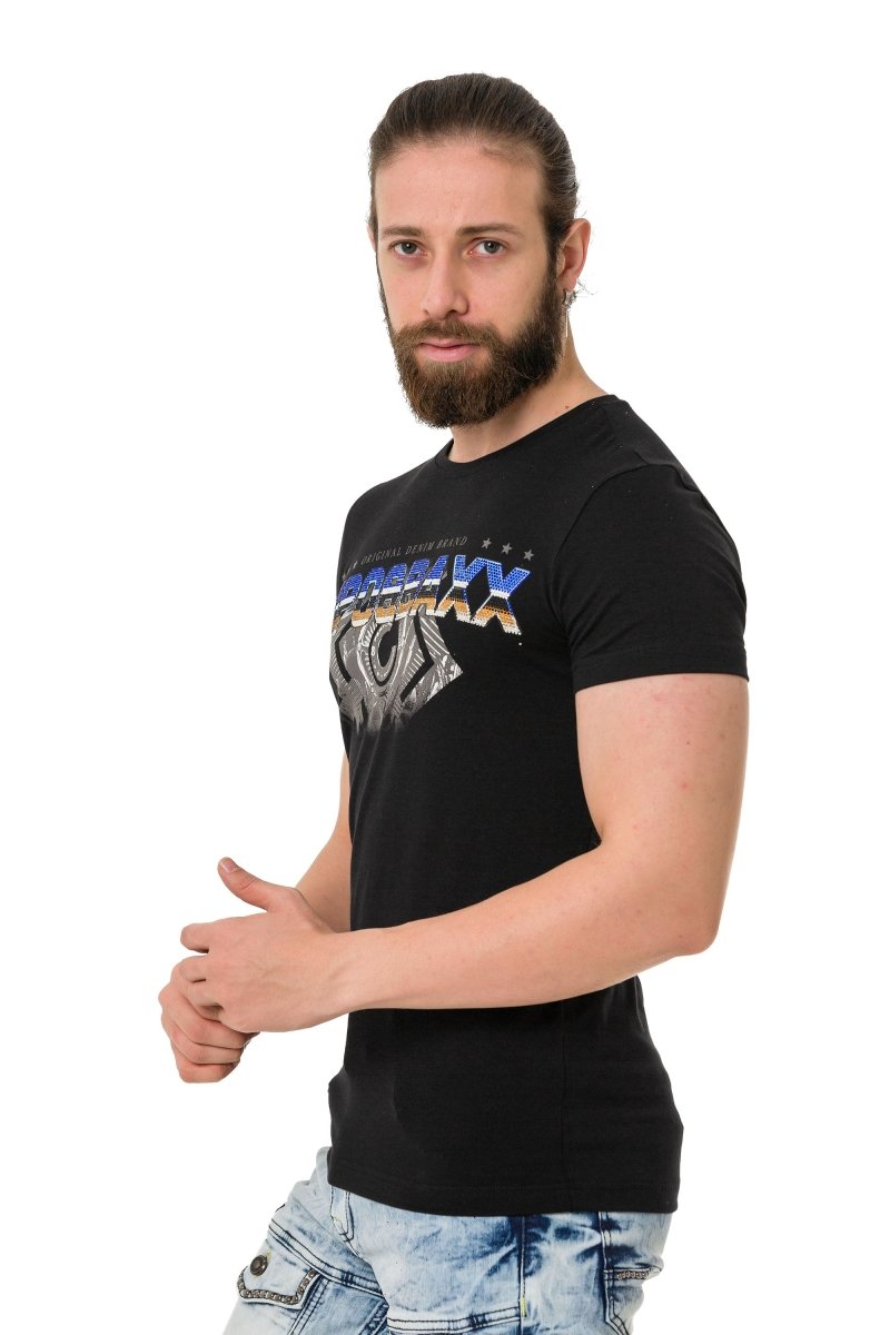 CT721 t-shirt męski z logo zdobiony kamieniami