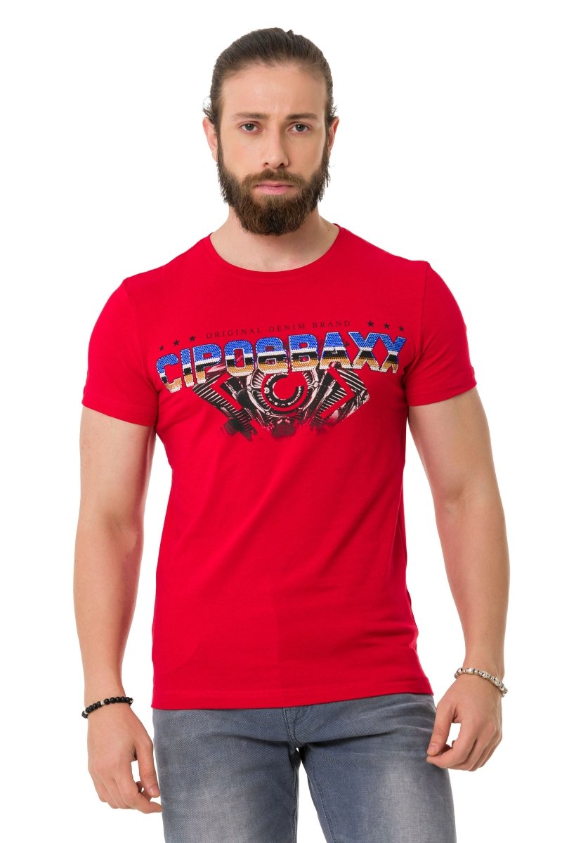 CT721 t-shirt męski z logo zdobiony kamieniami