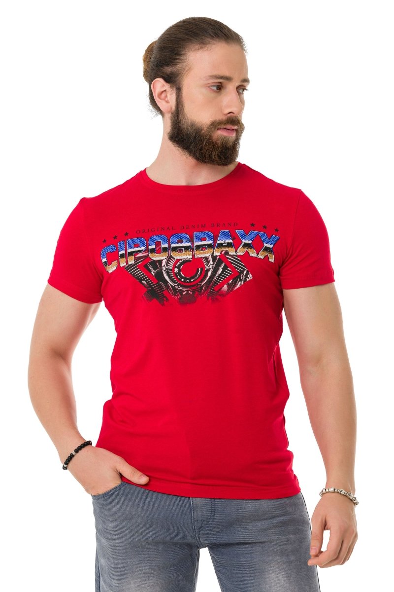 CT721 t-shirt męski z logo zdobiony kamieniami