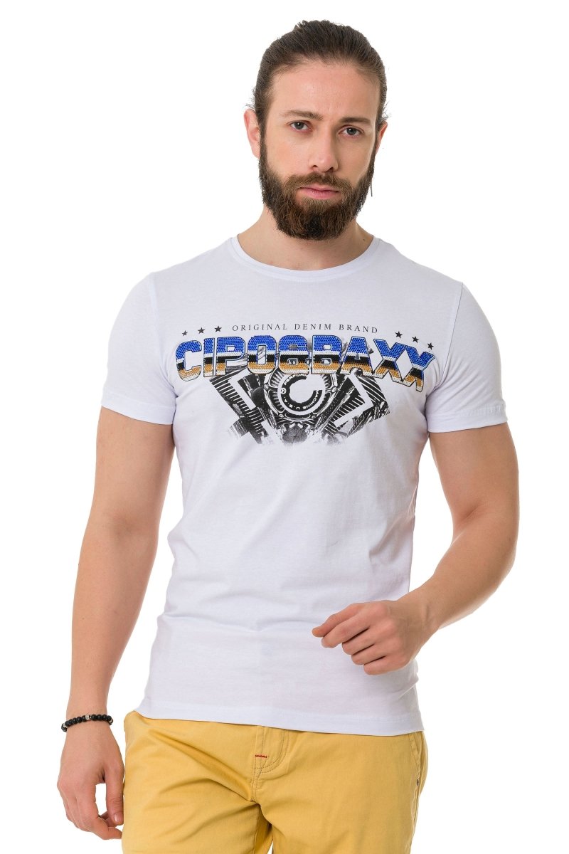 CT721 t-shirt męski z logo zdobiony kamieniami