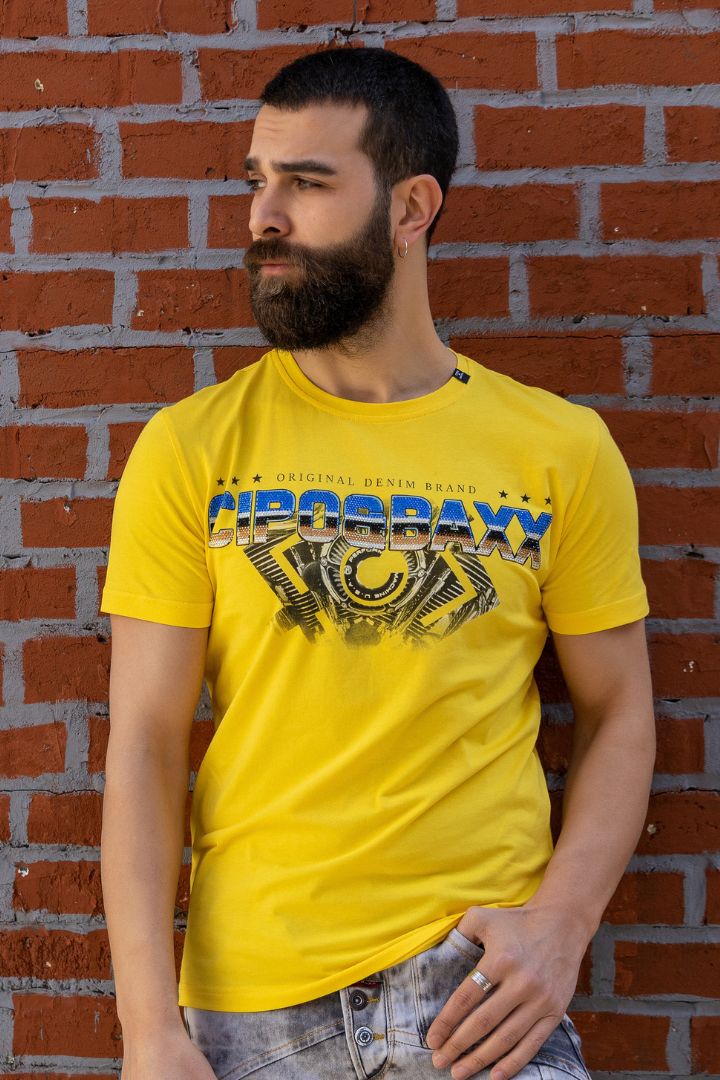 CT721 t-shirt męski z logo zdobiony kamieniami