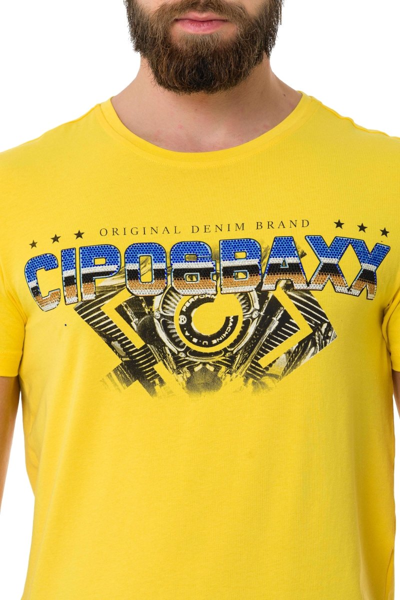 CT721 t-shirt męski z logo zdobiony kamieniami