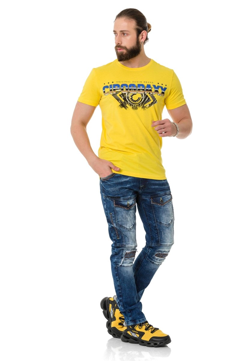 CT721 t-shirt męski z logo zdobiony kamieniami