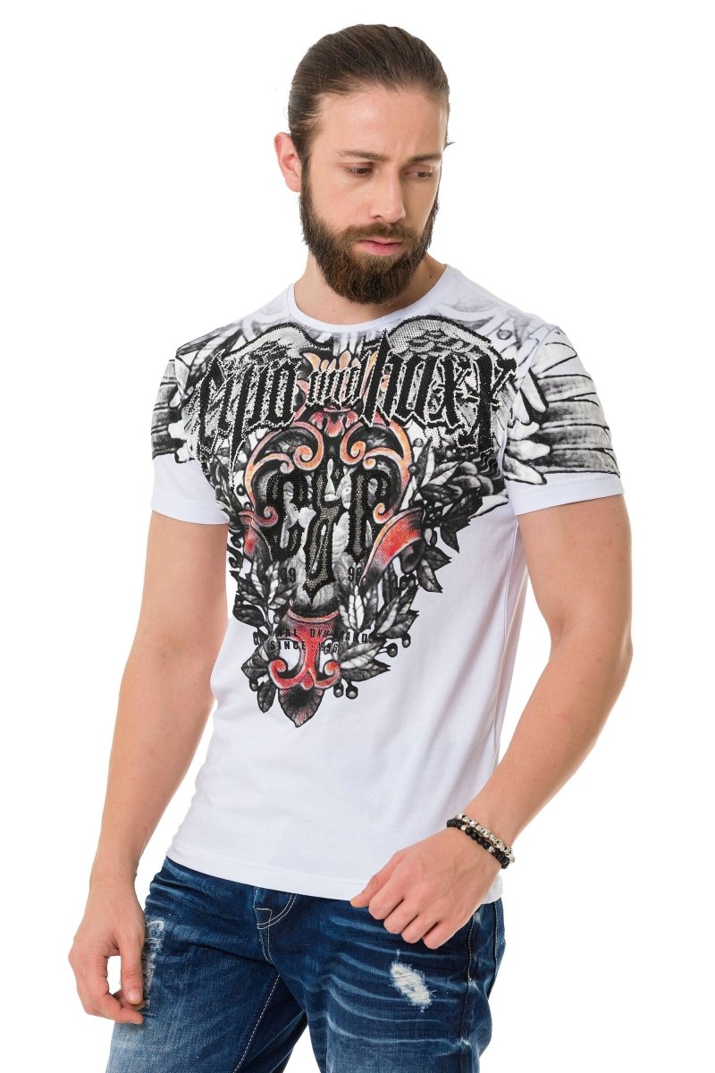 CT728 t-shirt męski z nadrukiem i kamieniami