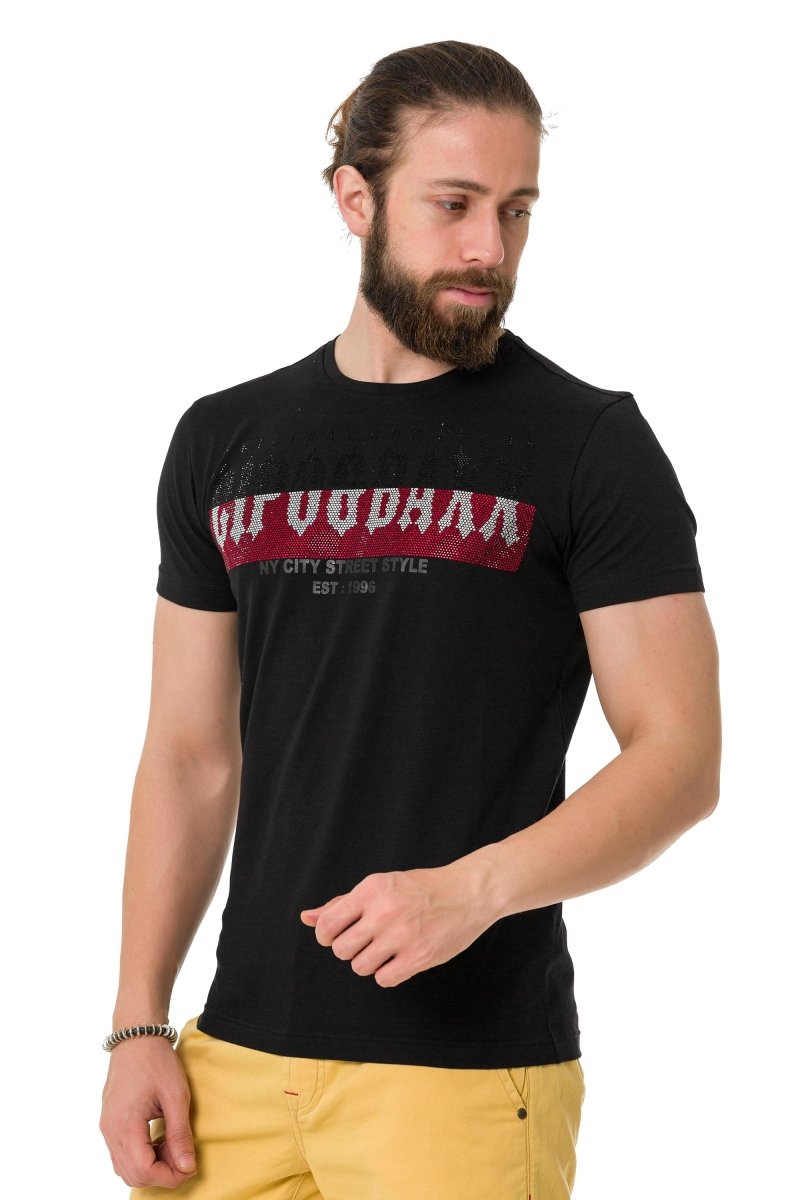 CT731 t-shirt męski z nadrukiem i kamieniami
