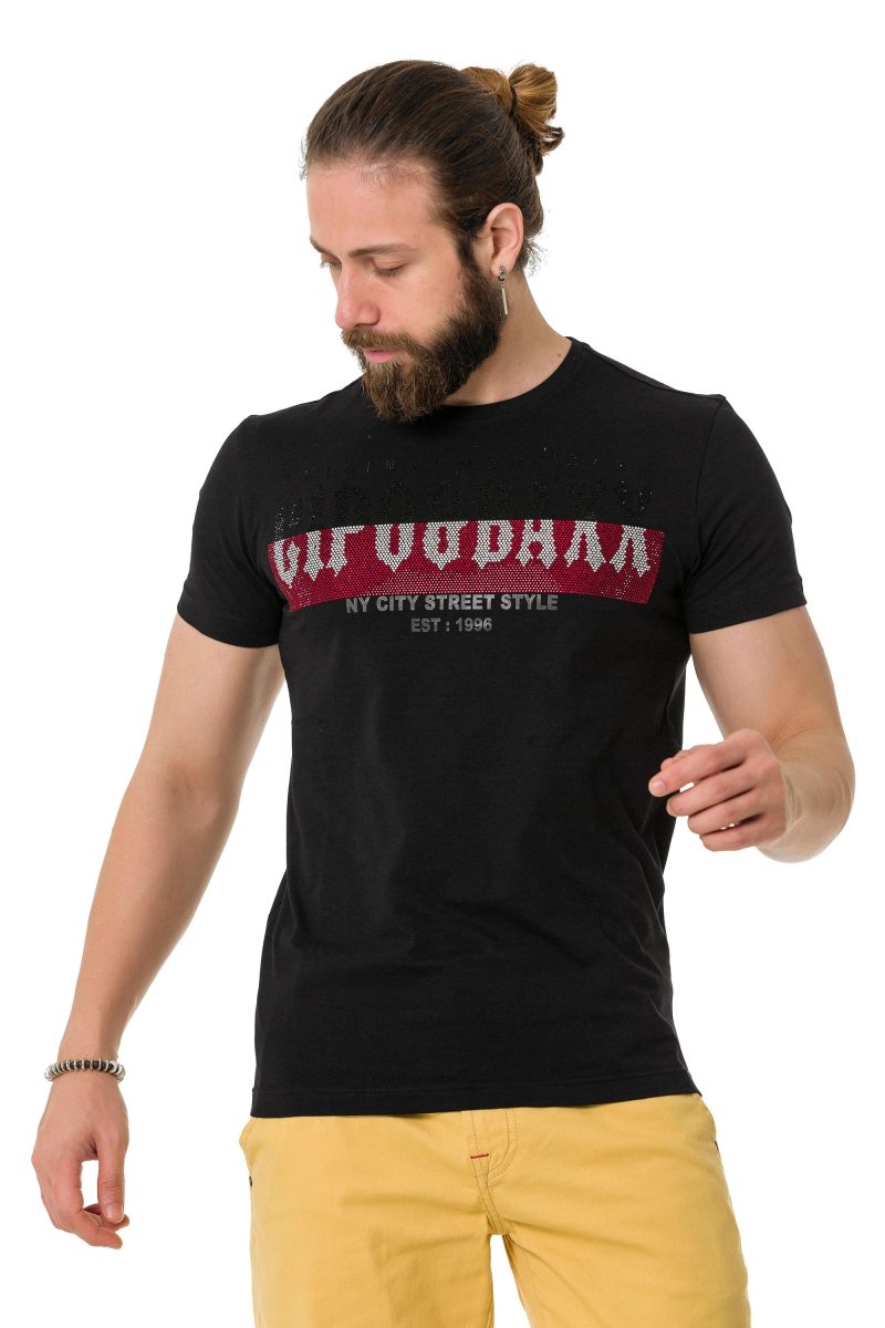 CT731 t-shirt męski z nadrukiem i kamieniami