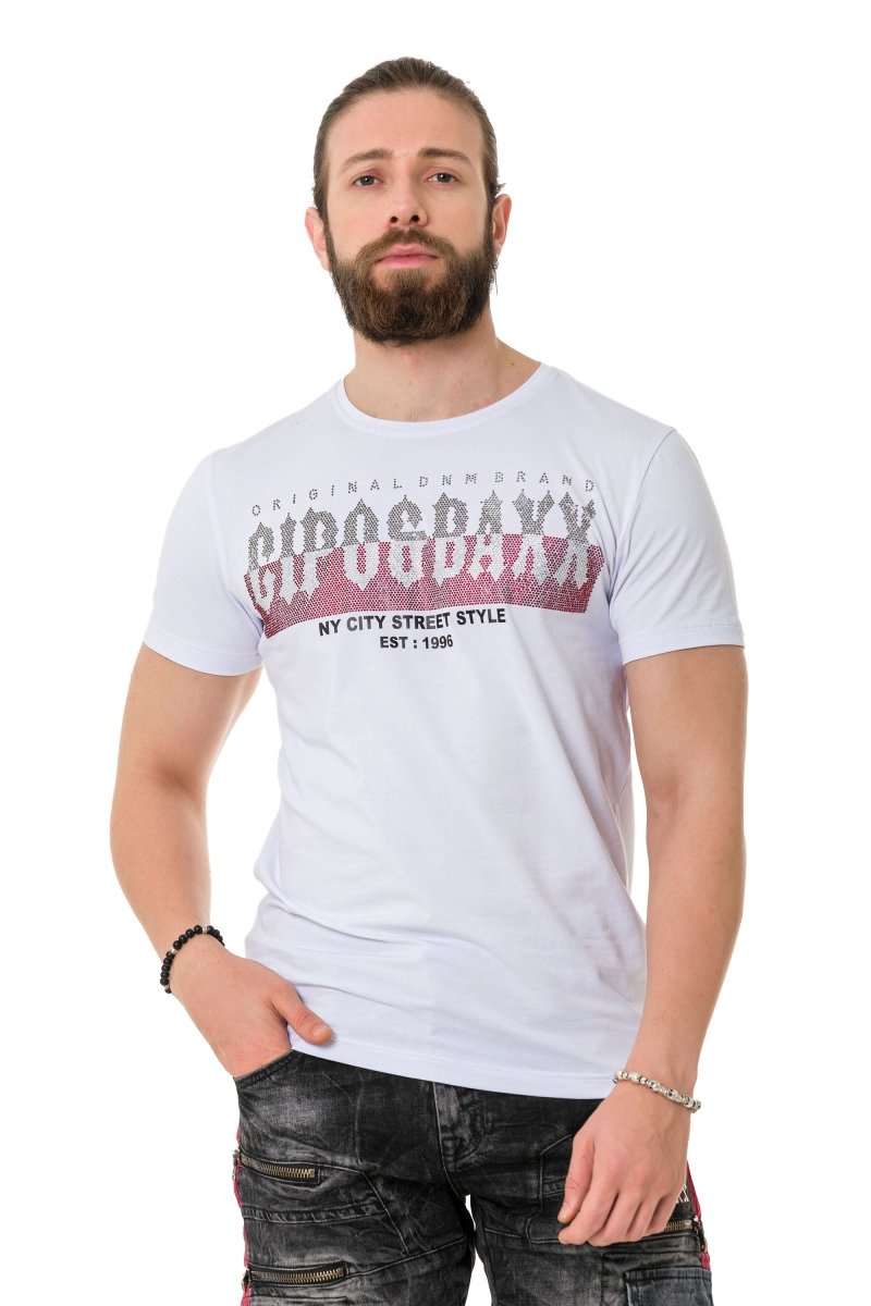 CT731 t-shirt męski z nadrukiem i kamieniami
