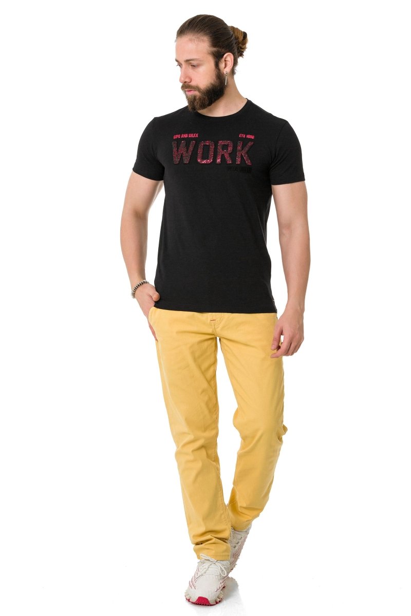 CT734 t-shirt męski z ozdobnym tłoczonym napisem