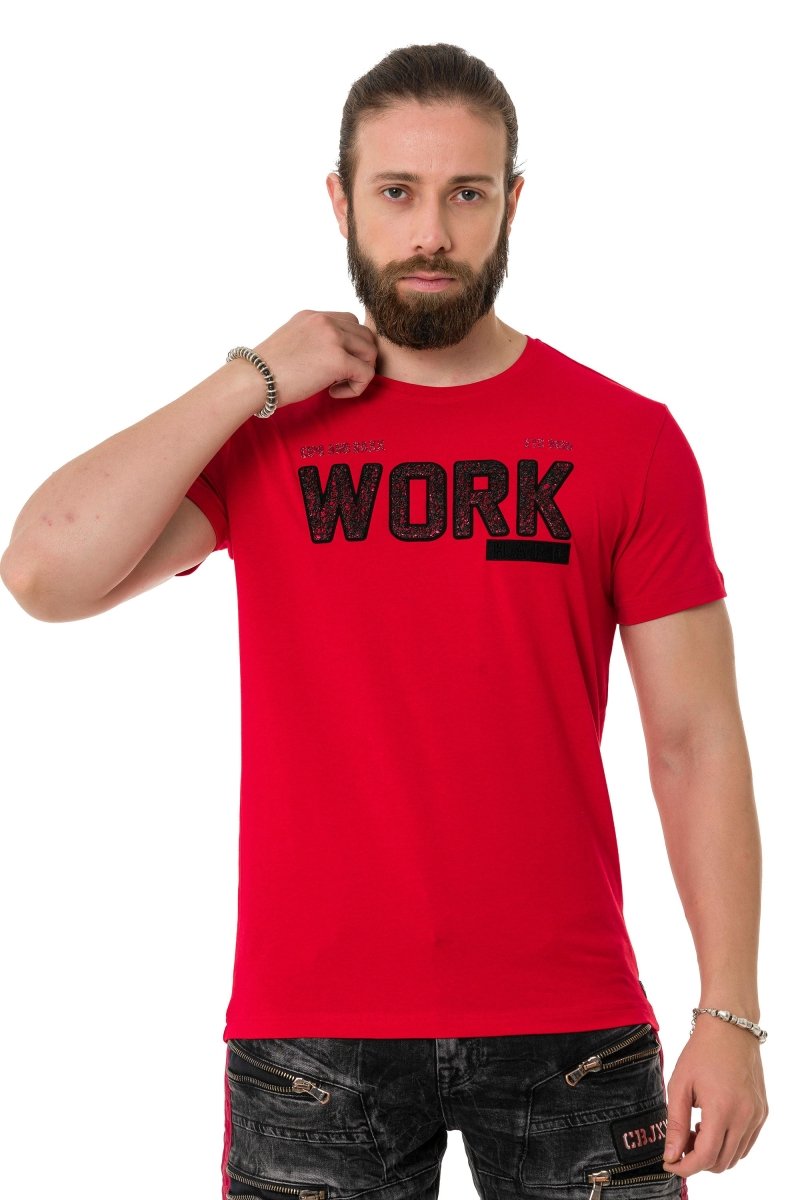 CT734 t-shirt męski z ozdobnym tłoczonym napisem